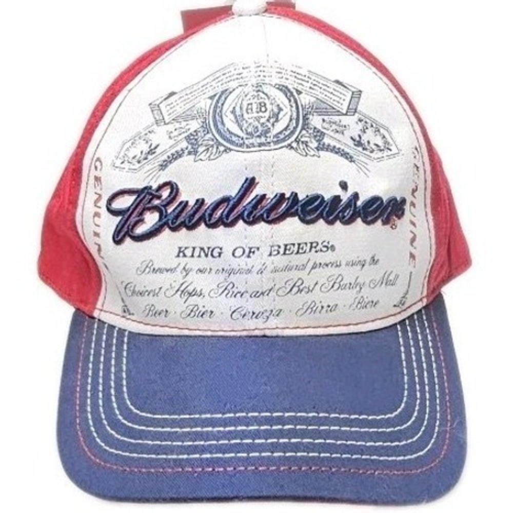 Budweiser King of Beers‎ Hat Red White Blue Cotton Spandex M/L Baseball Cap NEW